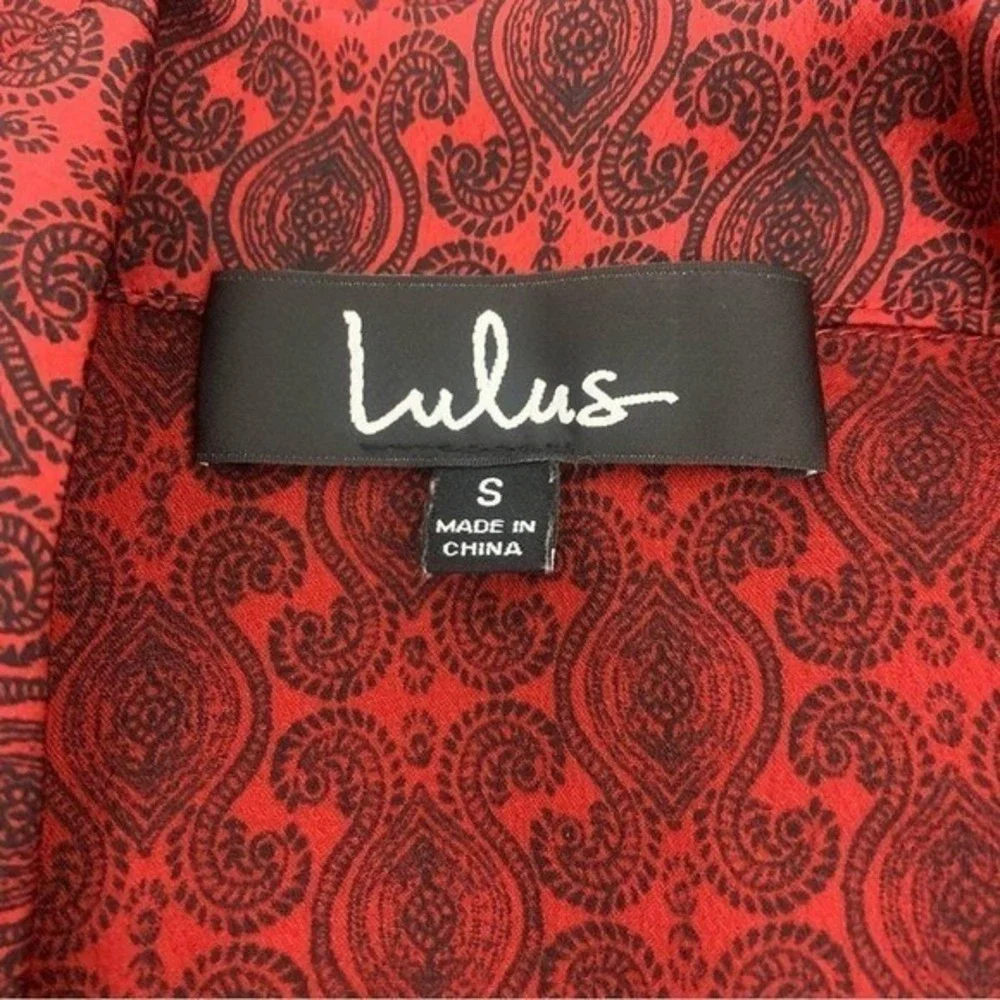 Lulu's Women's S Burgundy Black Paisley Whimisgoth Fairy Grunge Chic Wrap Blouse